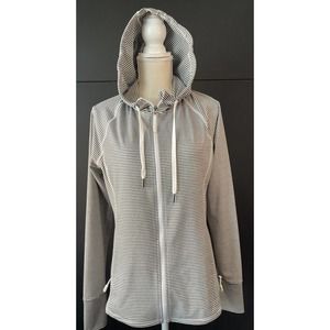 Kyodan Women’s Full Zip Hoodie Size Large Gray & White Striped E1-12v